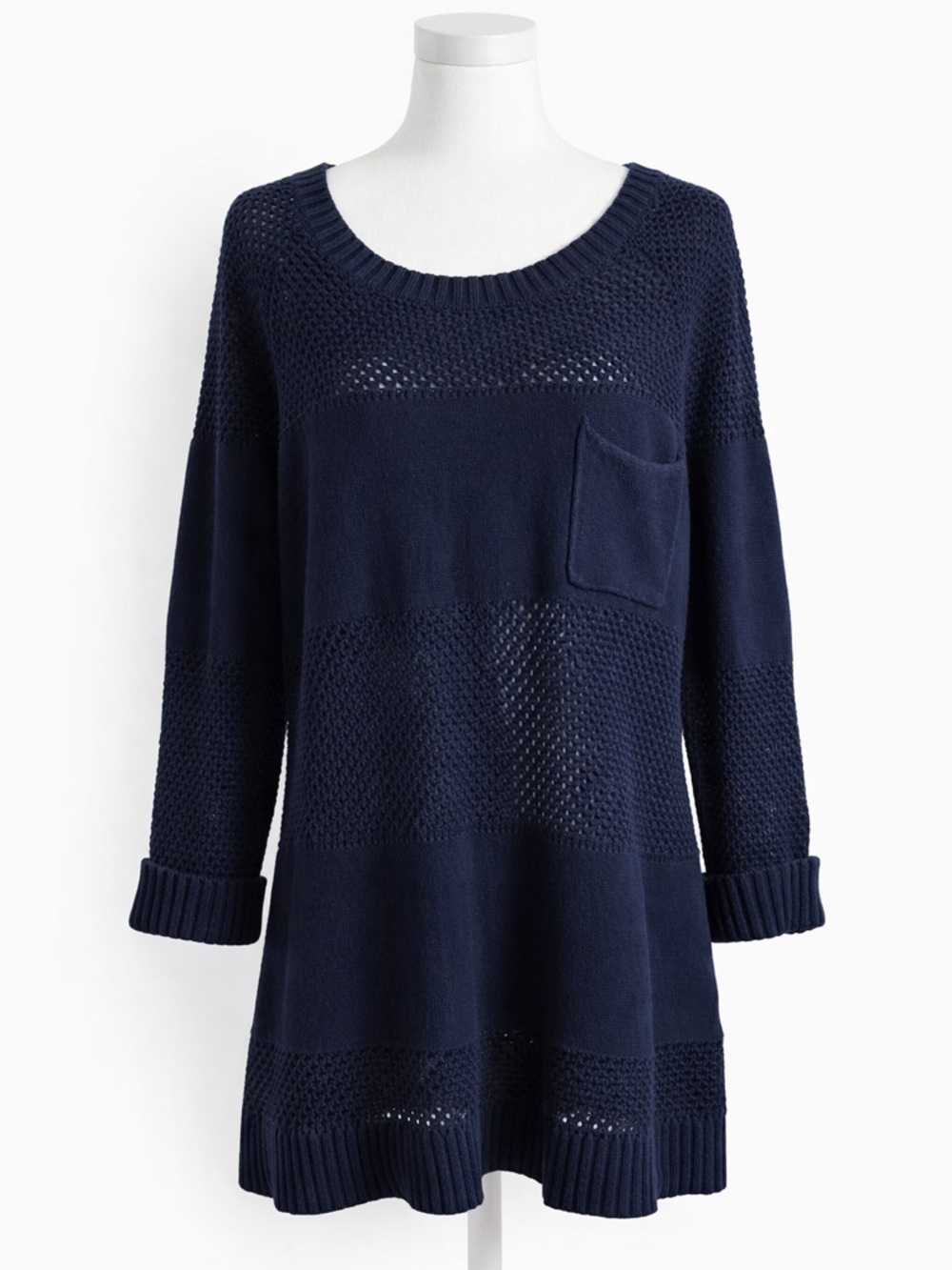 White + Warren Navy Blue Knit Tunic Sweater Women’s Large Cotton Oversized